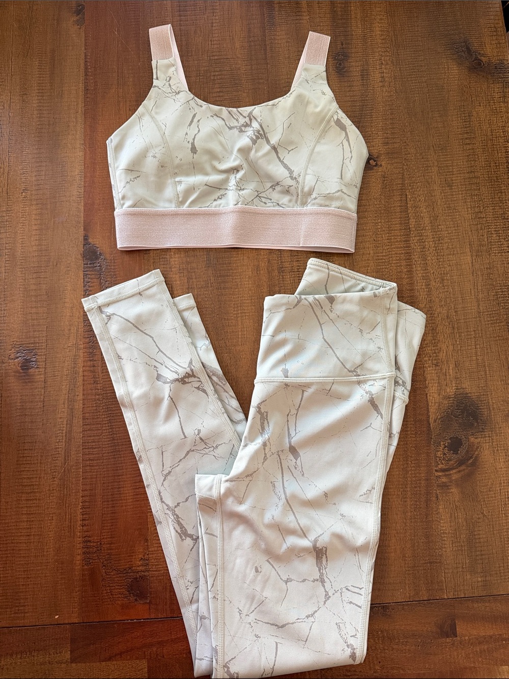 Mono B Marble-Print Legging & Crop Top Set